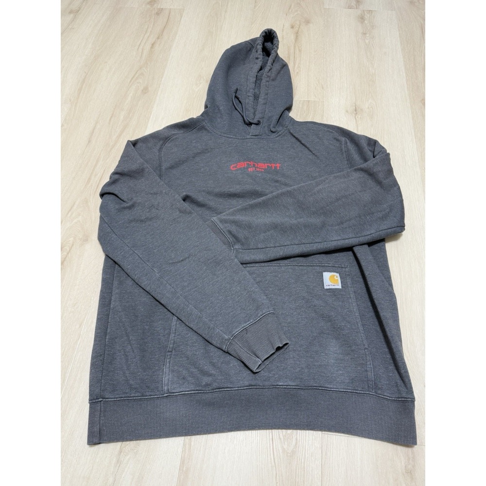 Carhartt Force Gray Hoodie Relaxed Fit Men's Size Large Logo Sweatshirt